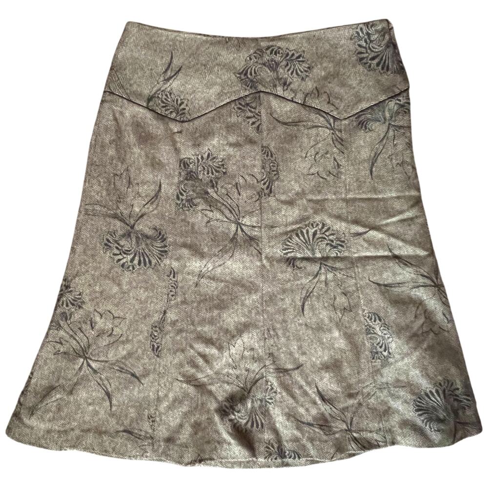H&M Brown Floral A Line Knee Length Skirt, US8